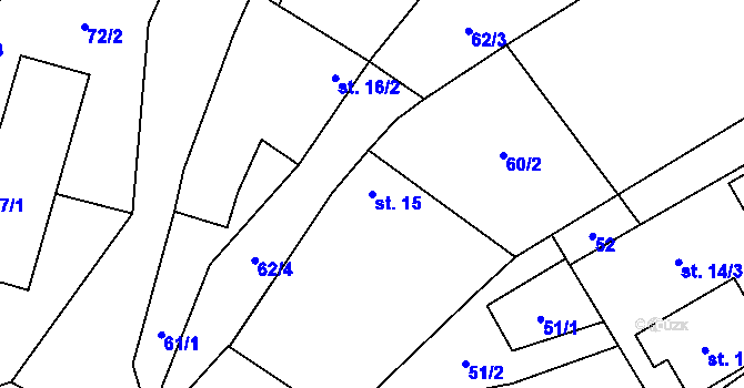 Parcela st. 15 v KÚ Rodinov, Katastrální mapa