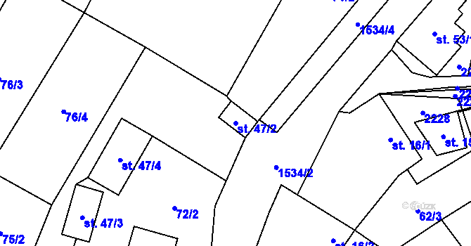 Parcela st. 47/2 v KÚ Rodinov, Katastrální mapa