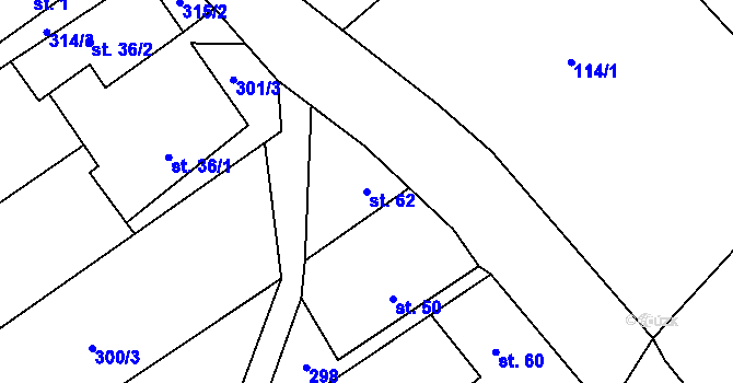 Parcela st. 62 v KÚ Rodinov, Katastrální mapa