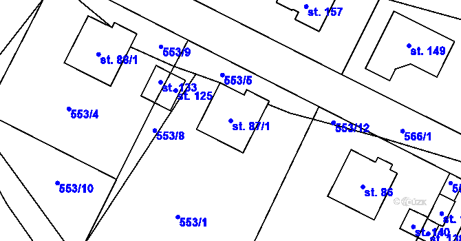 Parcela st. 87/1 v KÚ Rodinov, Katastrální mapa
