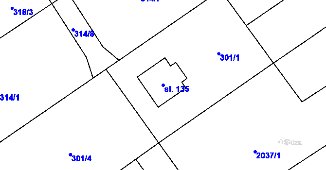 Parcela st. 135 v KÚ Rodinov, Katastrální mapa