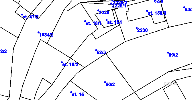 Parcela st. 62/3 v KÚ Rodinov, Katastrální mapa