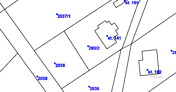Parcela st. 280/2 v KÚ Rodinov, Katastrální mapa