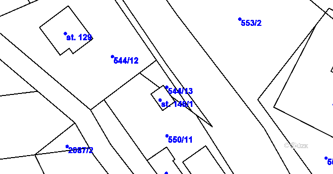 Parcela st. 544/13 v KÚ Rodinov, Katastrální mapa