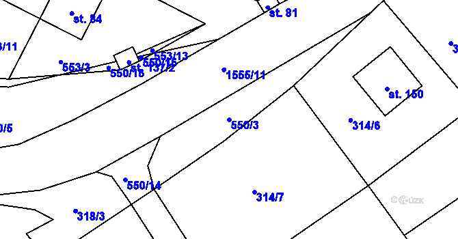 Parcela st. 550/3 v KÚ Rodinov, Katastrální mapa