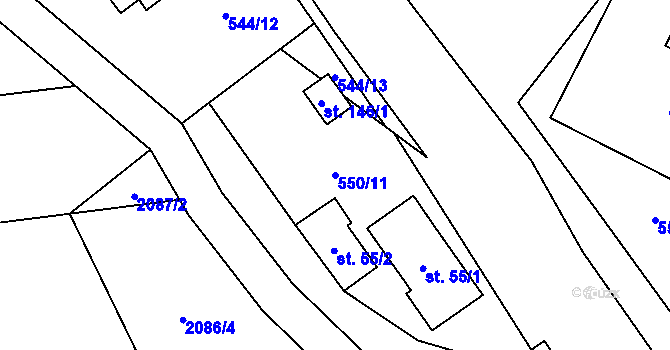 Parcela st. 550/11 v KÚ Rodinov, Katastrální mapa