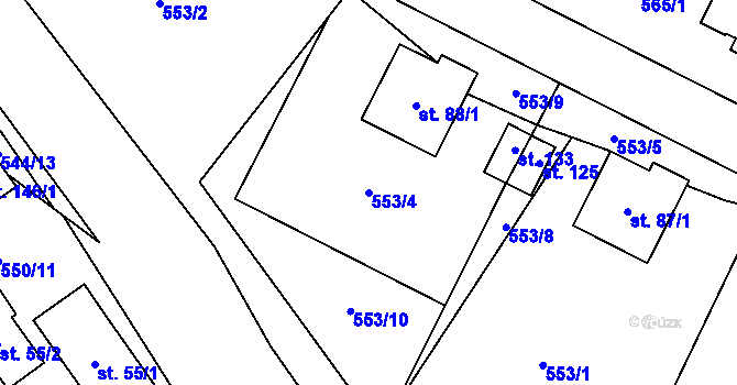 Parcela st. 553/4 v KÚ Rodinov, Katastrální mapa