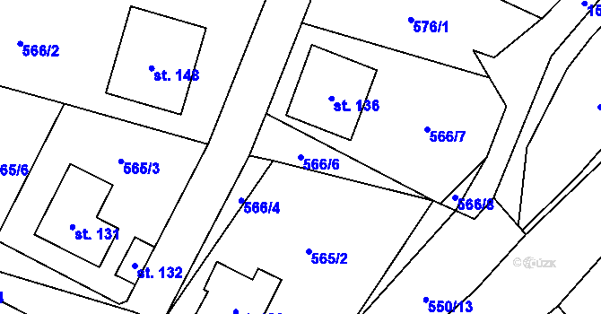 Parcela st. 566/6 v KÚ Rodinov, Katastrální mapa