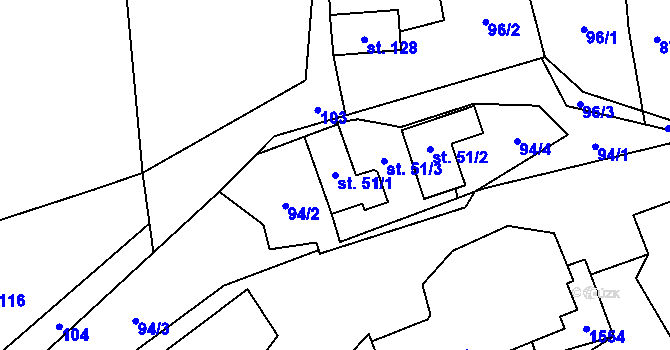 Parcela st. 51/1 v KÚ Rodinov, Katastrální mapa