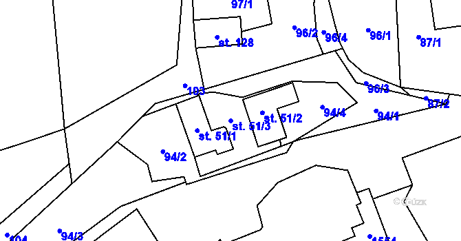 Parcela st. 51/3 v KÚ Rodinov, Katastrální mapa