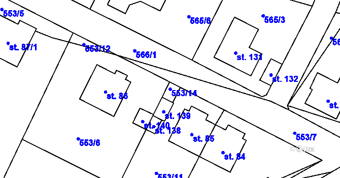 Parcela st. 553/14 v KÚ Rodinov, Katastrální mapa