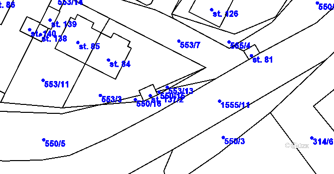 Parcela st. 553/13 v KÚ Rodinov, Katastrální mapa