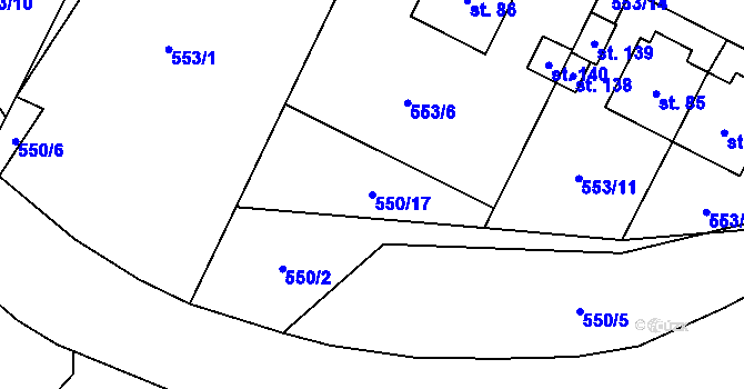 Parcela st. 550/17 v KÚ Rodinov, Katastrální mapa