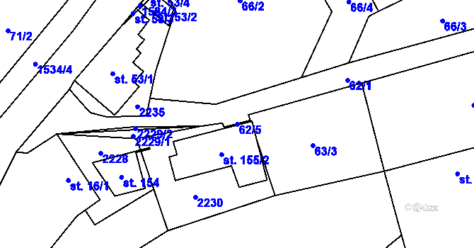 Parcela st. 62/5 v KÚ Rodinov, Katastrální mapa