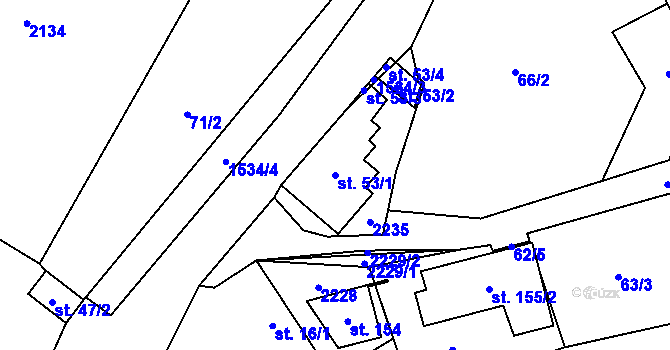 Parcela st. 53/1 v KÚ Rodinov, Katastrální mapa