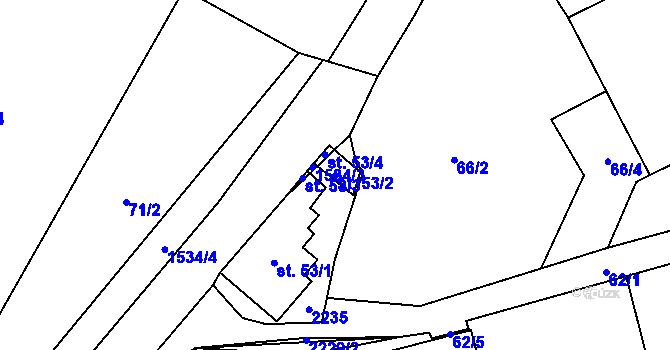Parcela st. 53/2 v KÚ Rodinov, Katastrální mapa