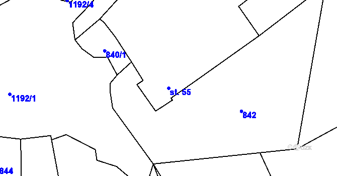 Parcela st. 55 v KÚ Nahořany u Mladé Vožice, Katastrální mapa