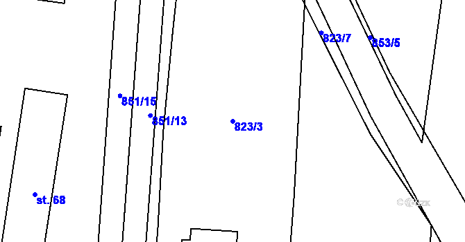 Parcela st. 823/3 v KÚ Rodná, Katastrální mapa