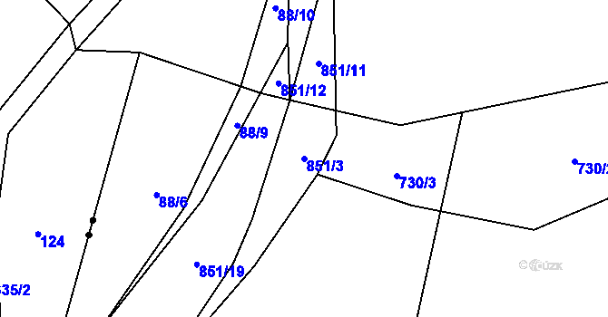 Parcela st. 851/3 v KÚ Rodná, Katastrální mapa