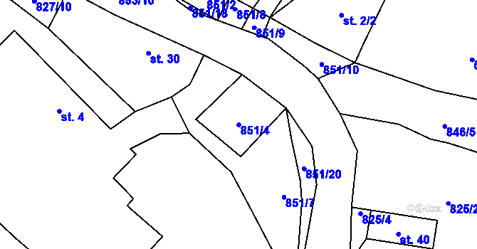 Parcela st. 851/4 v KÚ Rodná, Katastrální mapa