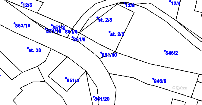 Parcela st. 851/10 v KÚ Rodná, Katastrální mapa