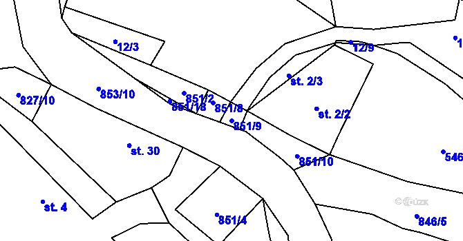 Parcela st. 851/9 v KÚ Rodná, Katastrální mapa