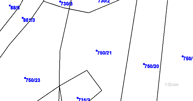 Parcela st. 750/21 v KÚ Rodná, Katastrální mapa