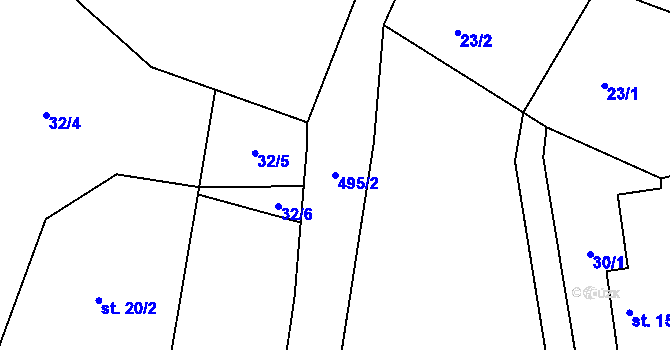 Parcela st. 495/2 v KÚ Rodov, Katastrální mapa