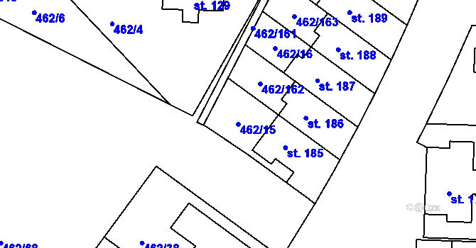 Parcela st. 462/15 v KÚ Rodov, Katastrální mapa