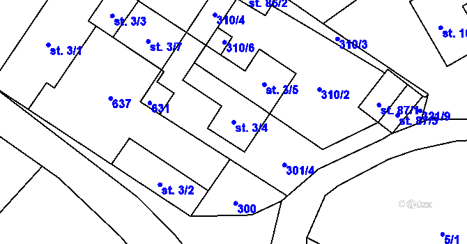 Parcela st. 3/4 v KÚ Horní Skrýchov, Katastrální mapa