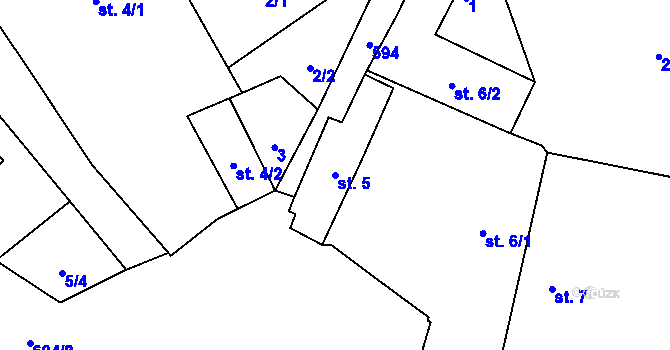 Parcela st. 5 v KÚ Horní Skrýchov, Katastrální mapa
