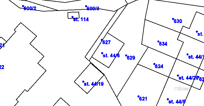 Parcela st. 44/6 v KÚ Horní Skrýchov, Katastrální mapa
