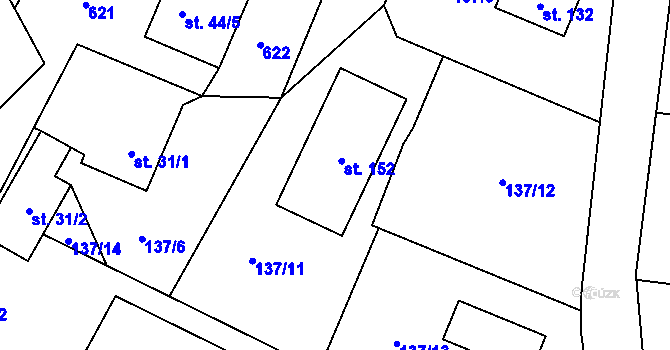Parcela st. 55 v KÚ Horní Skrýchov, Katastrální mapa