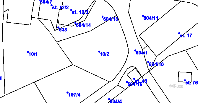 Parcela st. 10/2 v KÚ Horní Skrýchov, Katastrální mapa