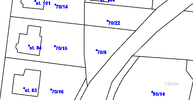 Parcela st. 70/9 v KÚ Horní Skrýchov, Katastrální mapa