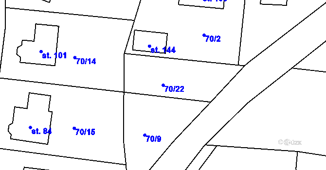 Parcela st. 70/22 v KÚ Horní Skrýchov, Katastrální mapa