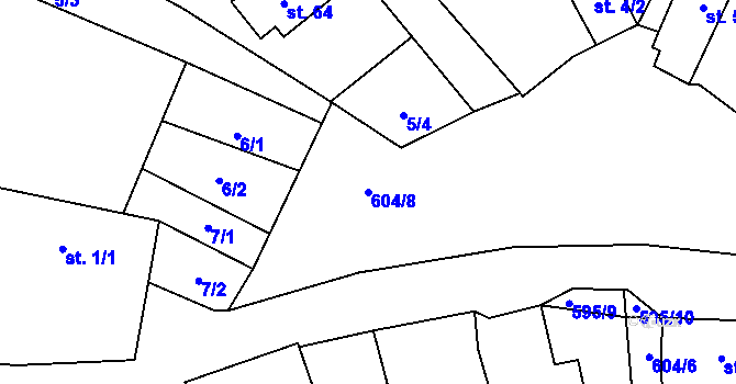 Parcela st. 604/8 v KÚ Horní Skrýchov, Katastrální mapa