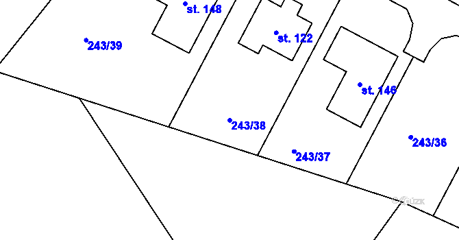 Parcela st. 243/38 v KÚ Horní Skrýchov, Katastrální mapa