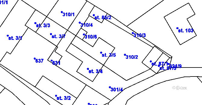 Parcela st. 3/5 v KÚ Horní Skrýchov, Katastrální mapa