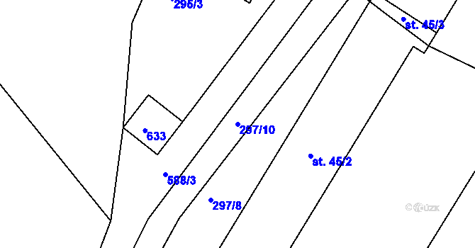 Parcela st. 297/10 v KÚ Horní Skrýchov, Katastrální mapa