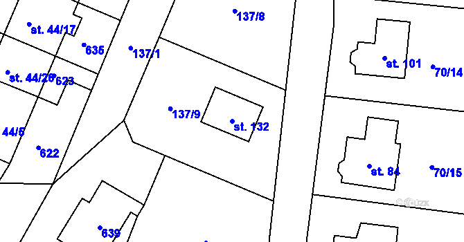 Parcela st. 132 v KÚ Horní Skrýchov, Katastrální mapa
