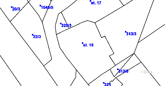 Parcela st. 16 v KÚ Jindřiš, Katastrální mapa