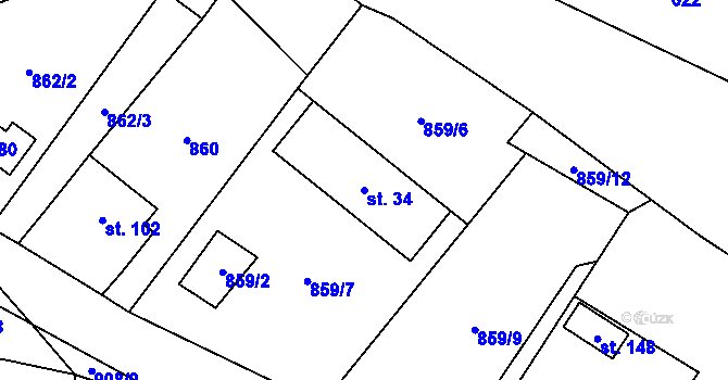 Parcela st. 34 v KÚ Jindřiš, Katastrální mapa