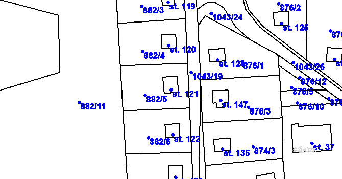 Parcela st. 121 v KÚ Jindřiš, Katastrální mapa