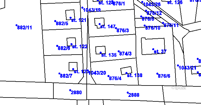 Parcela st. 135 v KÚ Jindřiš, Katastrální mapa