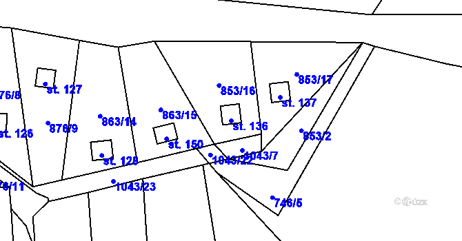 Parcela st. 136 v KÚ Jindřiš, Katastrální mapa