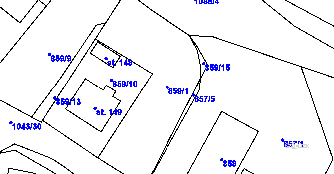 Parcela st. 859/1 v KÚ Jindřiš, Katastrální mapa