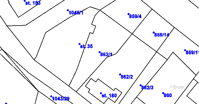 Parcela st. 862/1 v KÚ Jindřiš, Katastrální mapa