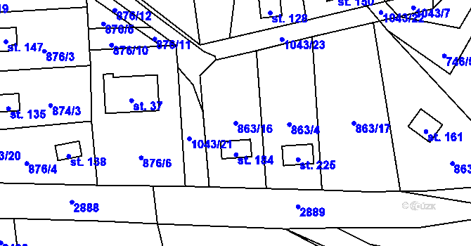 Parcela st. 863/16 v KÚ Jindřiš, Katastrální mapa