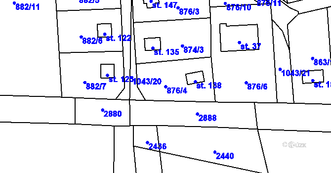 Parcela st. 876/4 v KÚ Jindřiš, Katastrální mapa